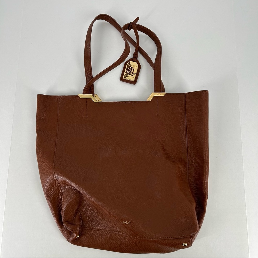 Lauren Ralph Lauren Brown Faux Leather Arcadia II Shopper Bourbon Tote Purse Bag